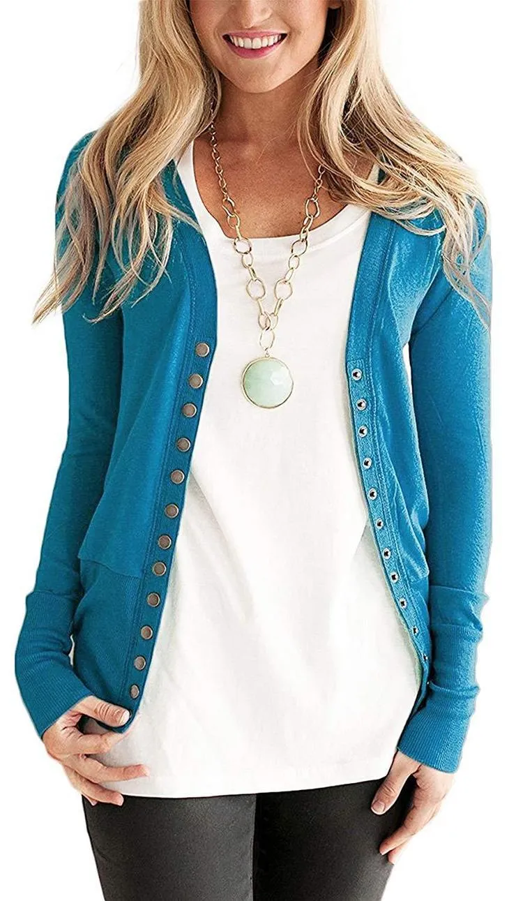 2020 solid color V-neck long-sleeved cardigan