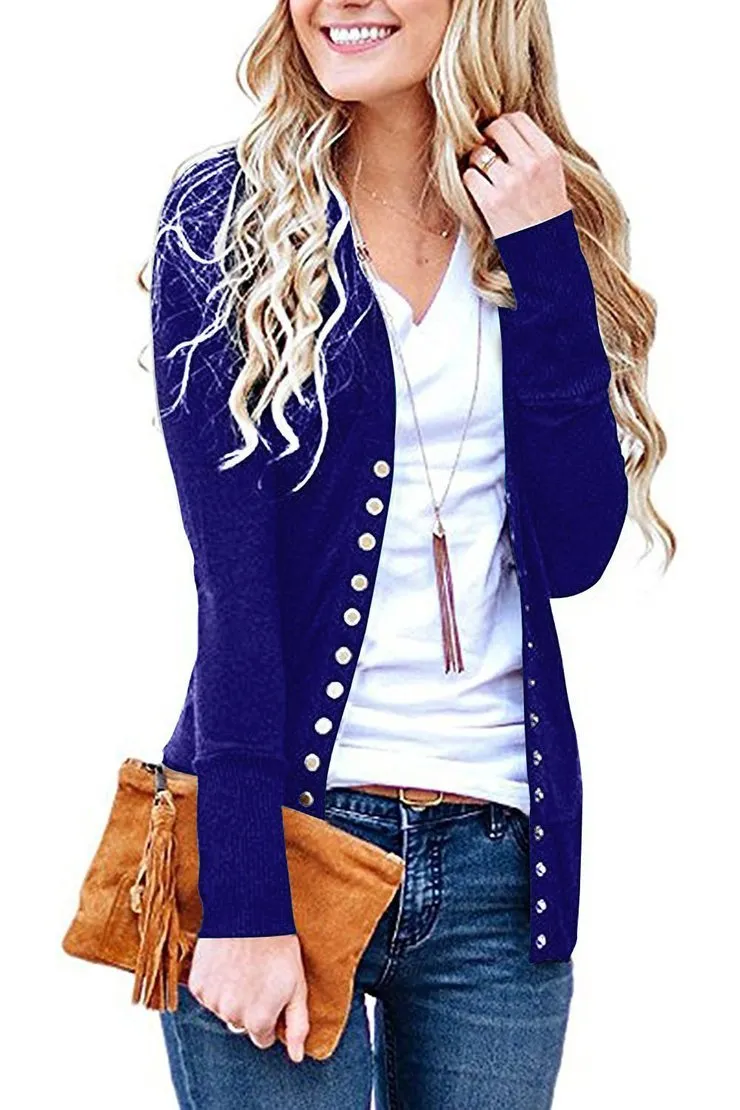 2020 solid color V-neck long-sleeved cardigan
