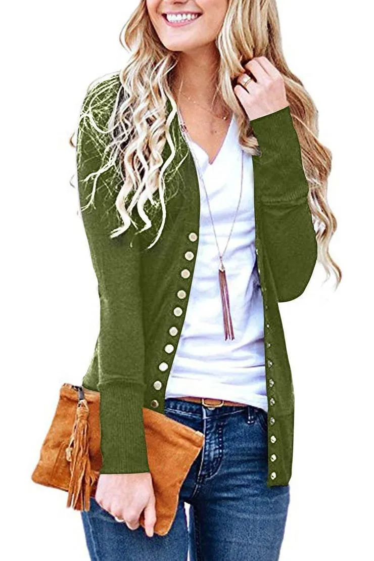 2020 solid color V-neck long-sleeved cardigan