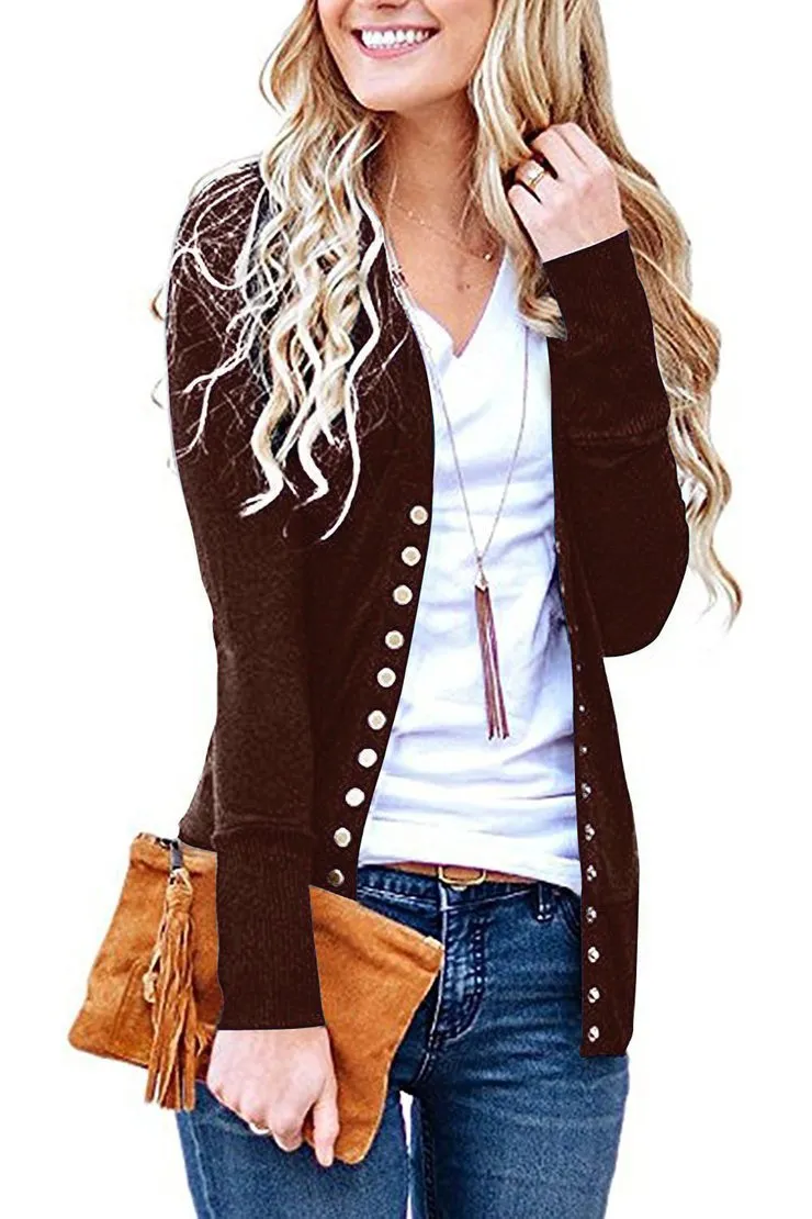 2020 solid color V-neck long-sleeved cardigan