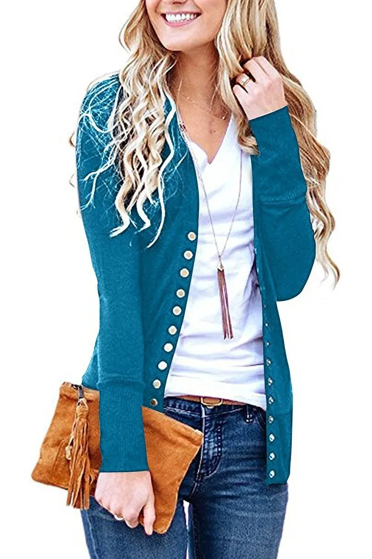 2020 solid color V-neck long-sleeved cardigan