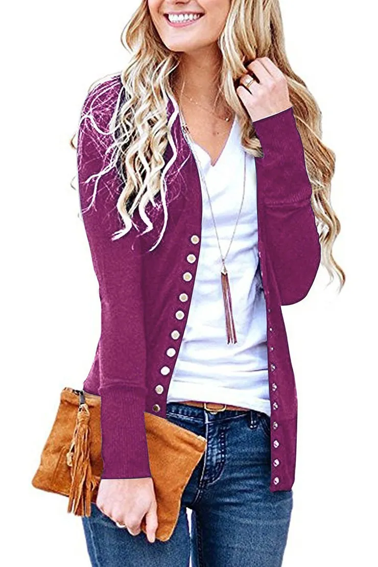 2020 solid color V-neck long-sleeved cardigan