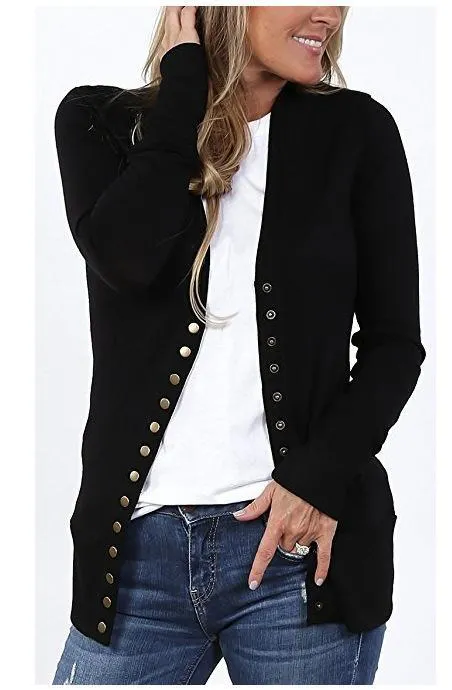 2020 solid color V-neck long-sleeved cardigan