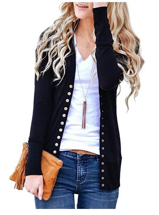2020 solid color V-neck long-sleeved cardigan