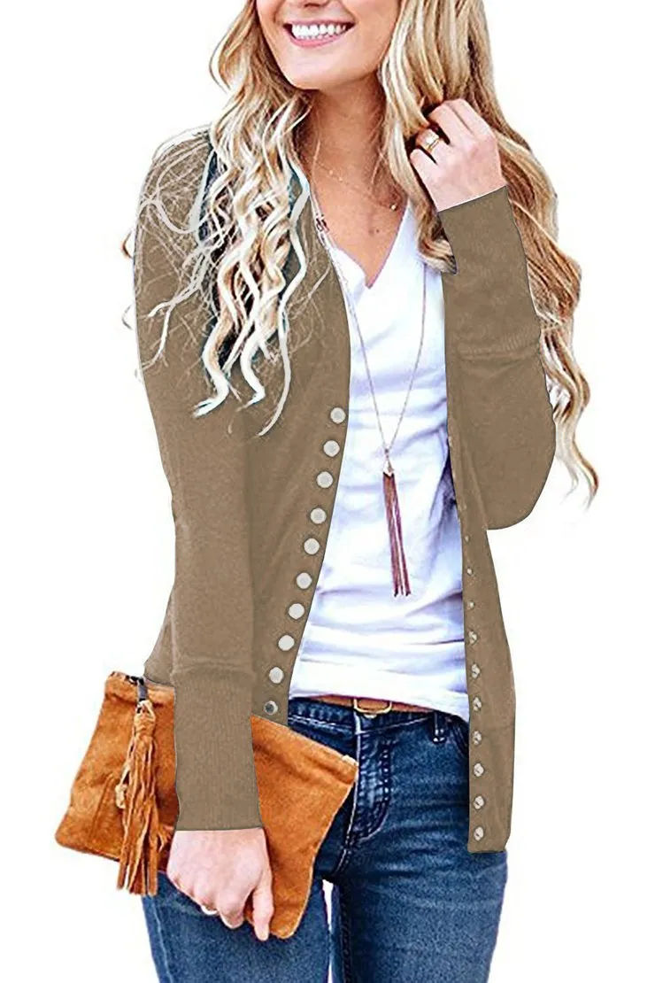 2020 solid color V-neck long-sleeved cardigan