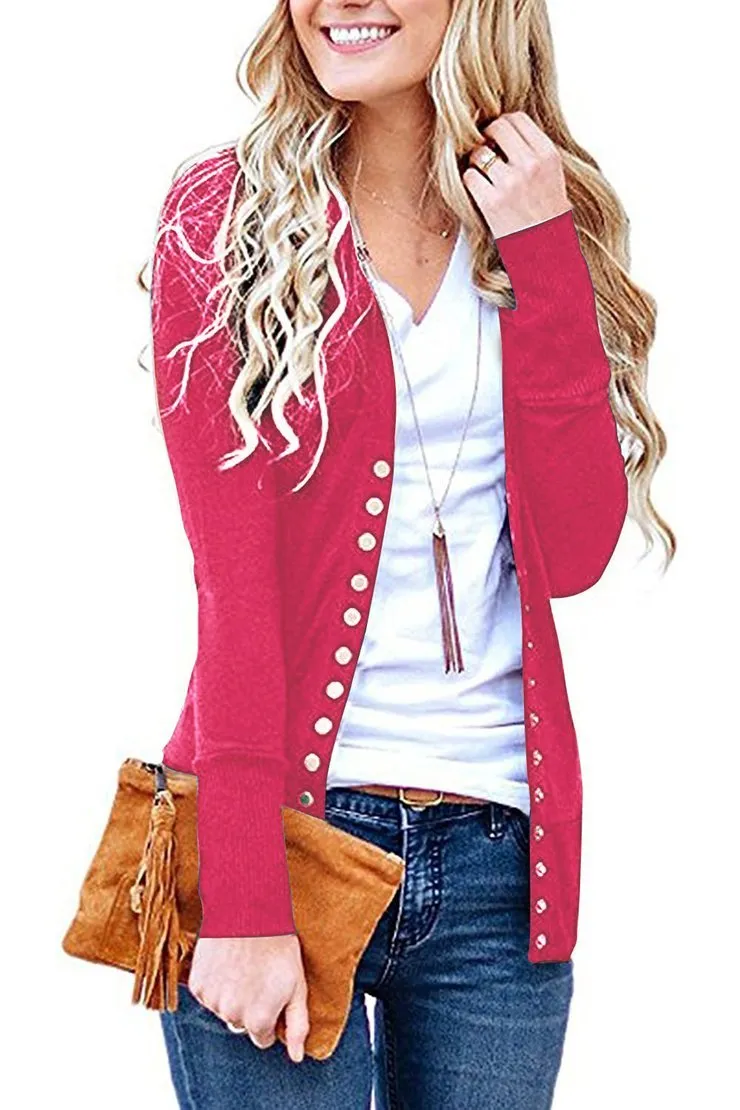 2020 solid color V-neck long-sleeved cardigan