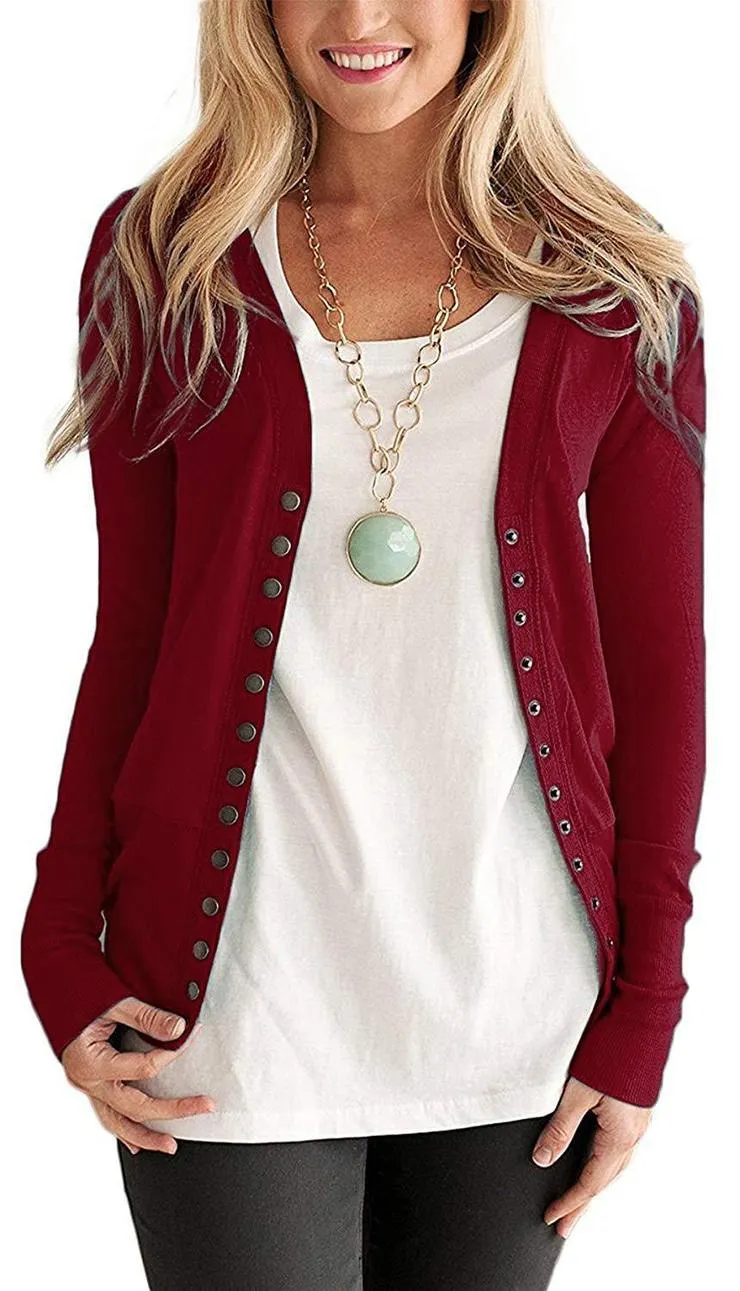 2020 solid color V-neck long-sleeved cardigan