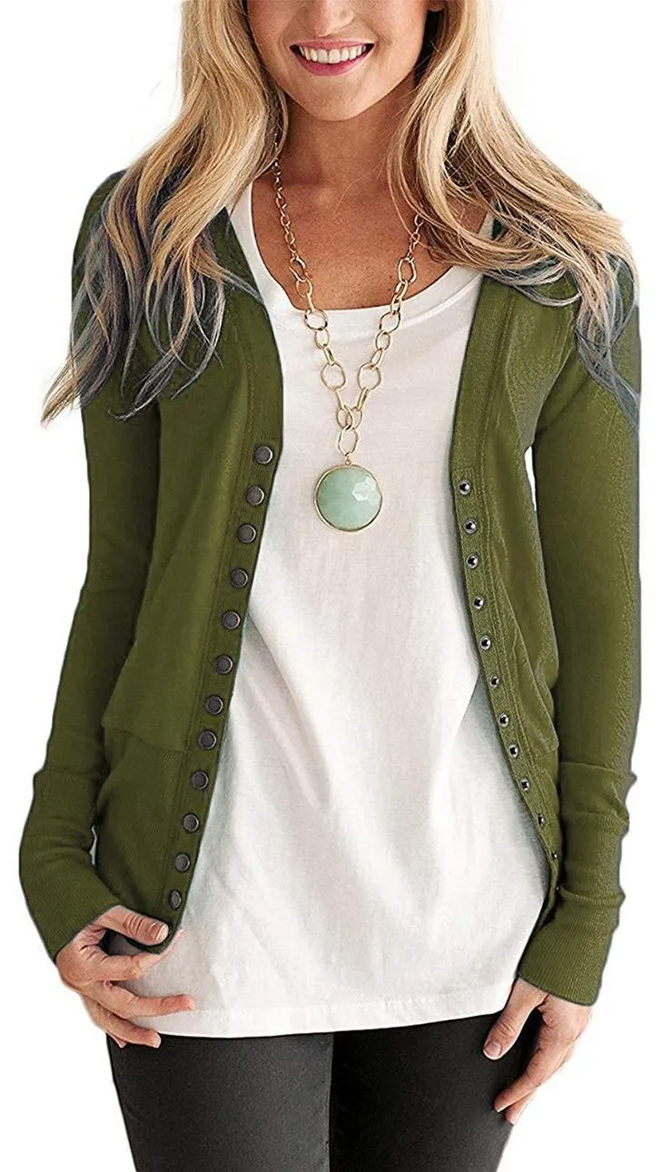 2020 solid color V-neck long-sleeved cardigan