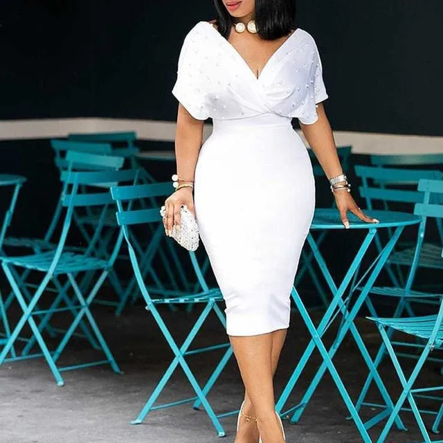 3xl Plus Size Beading Summer Bodycon Dress 2020 African Women Pink Vestiods Elegant Office Ladies Midi High Waist Dress Party