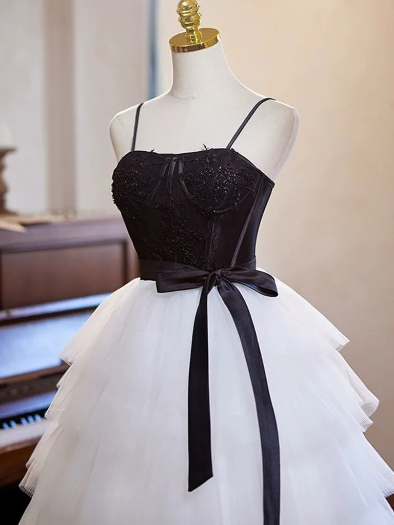 A-Line Tulle lace White Short Prom Dress, White Homecoming Dress