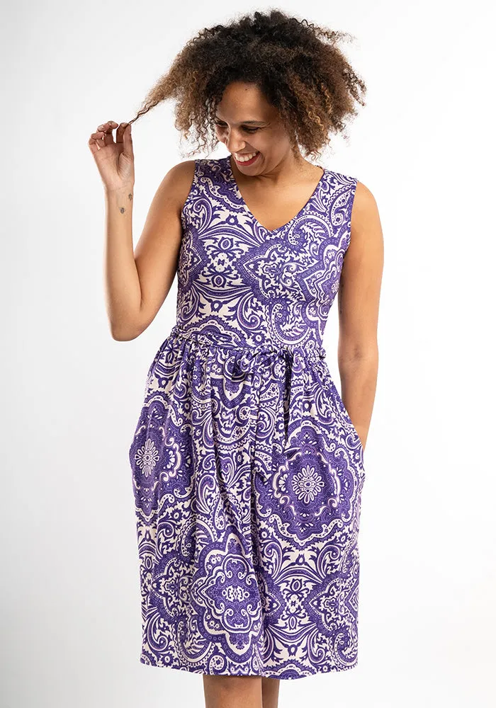 Aleah Purple Tile Print Dress
