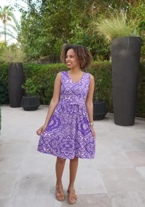 Aleah Purple Tile Print Dress