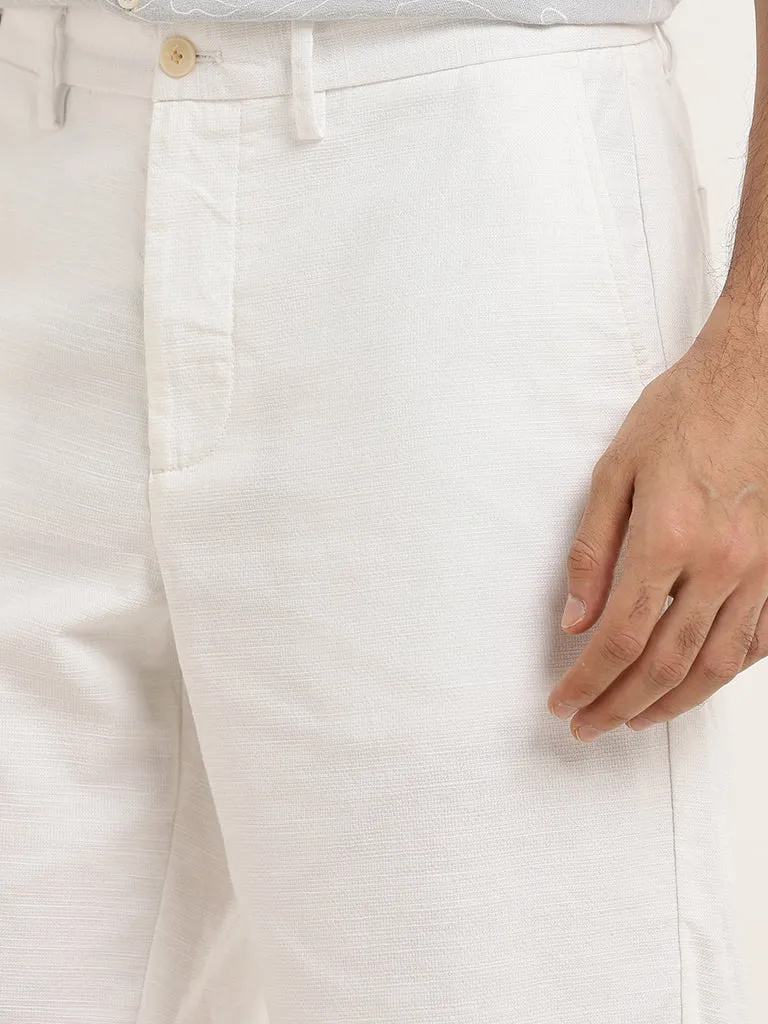 Ascot White Relaxed-Fit Mid-Rise Cotton Shorts