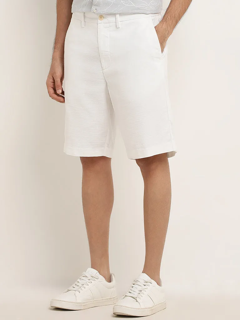 Ascot White Relaxed-Fit Mid-Rise Cotton Shorts