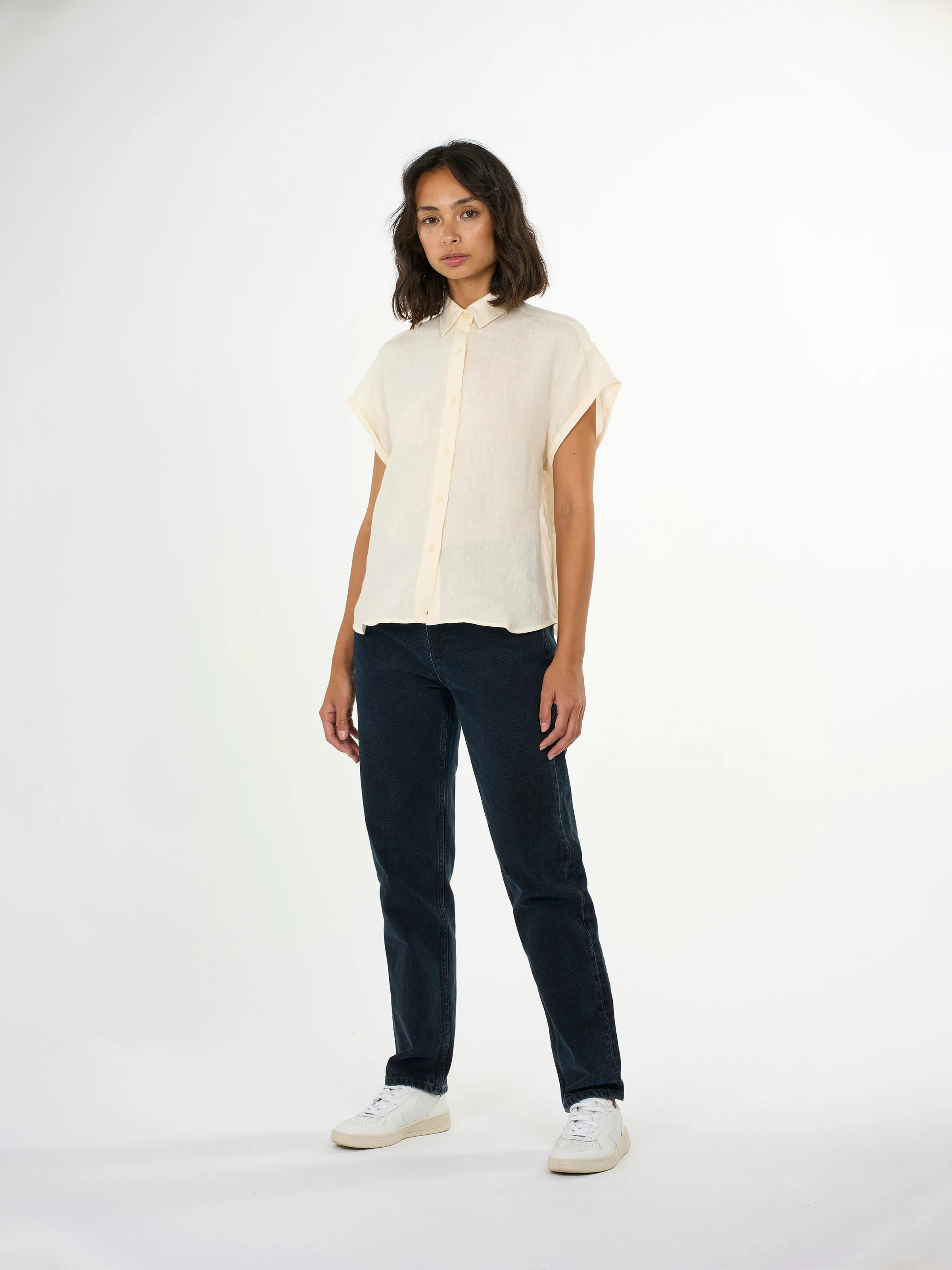 ASTER fold up short sleeve linen shirt - Buttercream