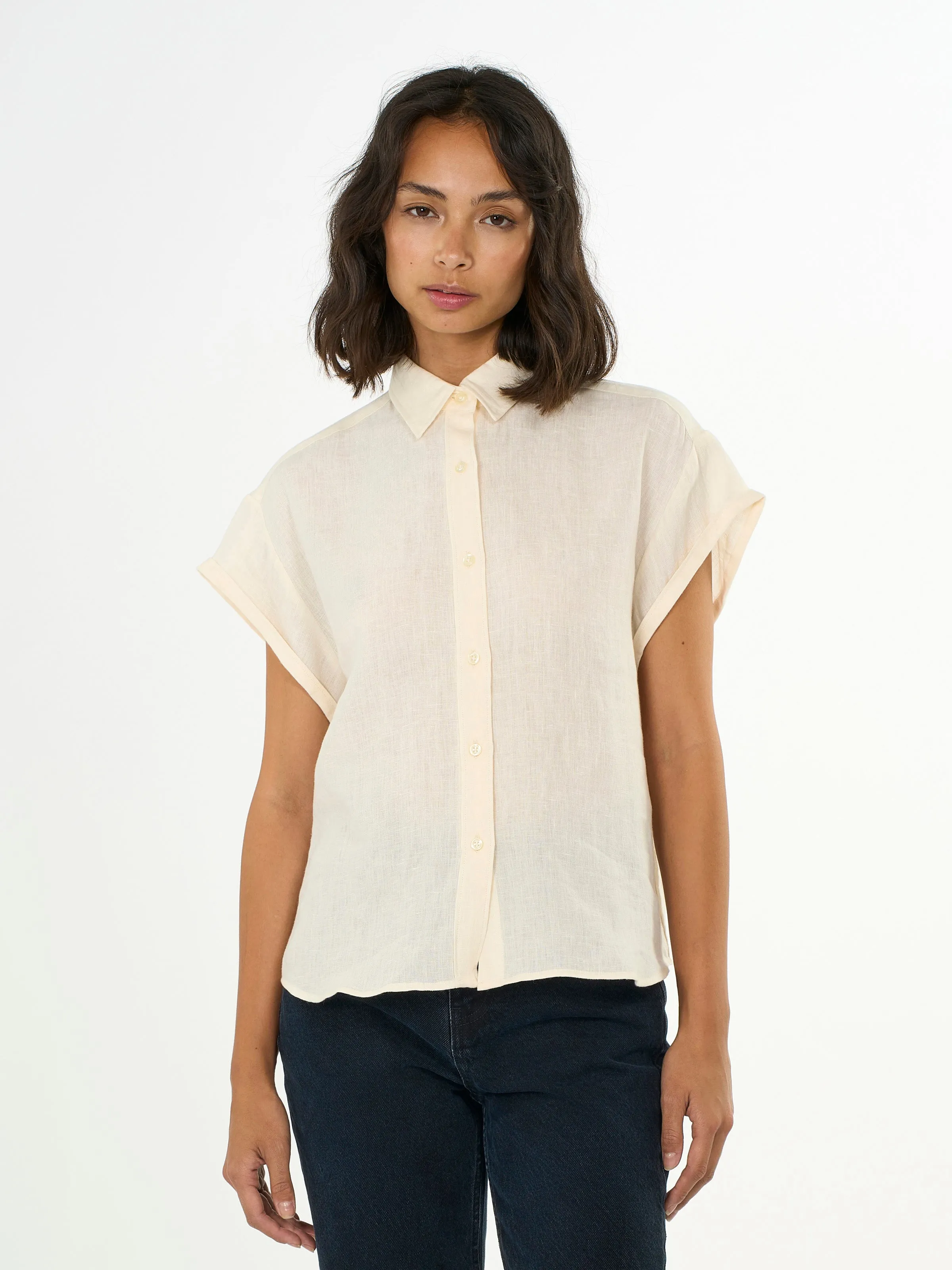 ASTER fold up short sleeve linen shirt - Buttercream