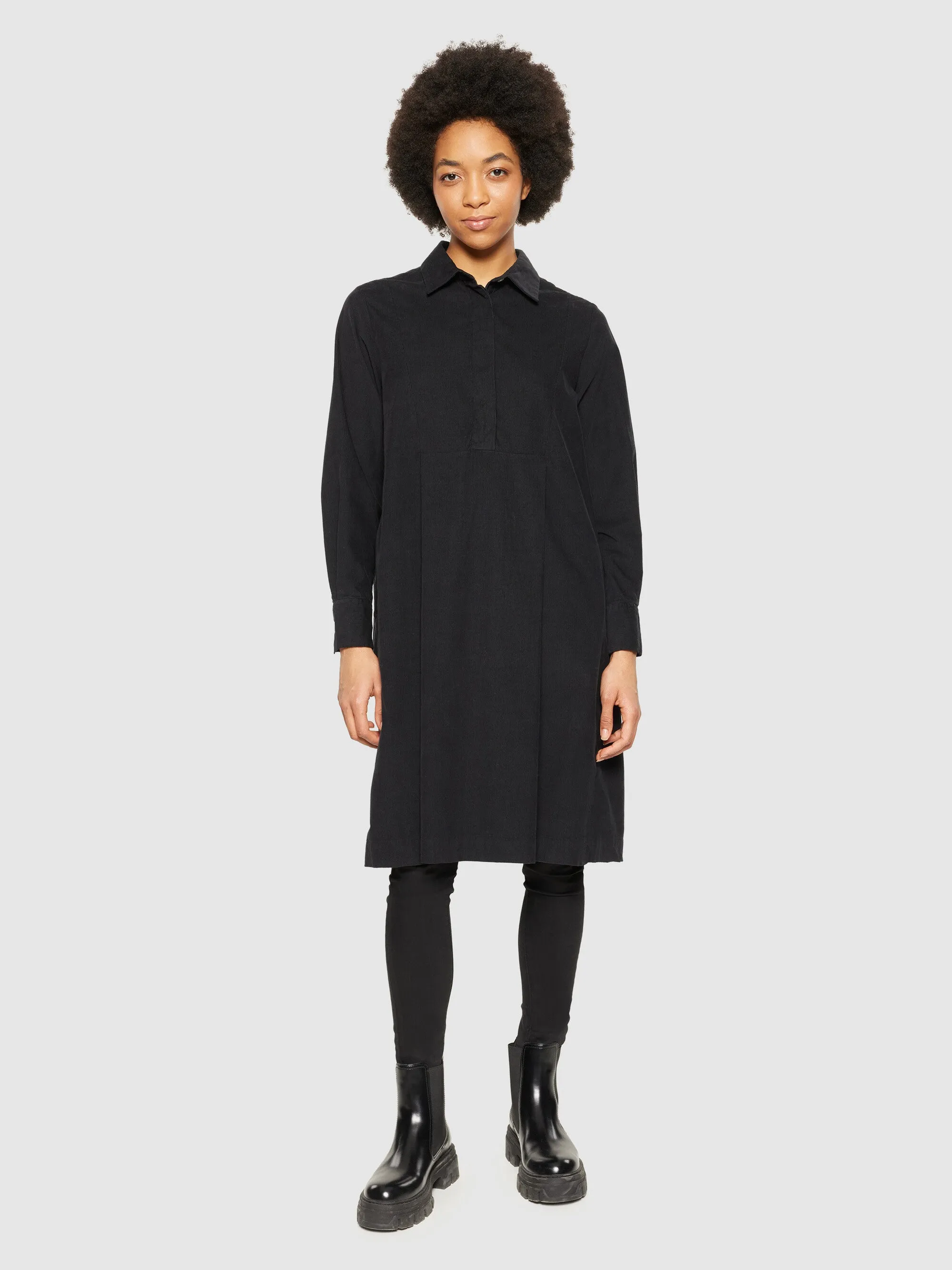 Baby corduroy mid length shirt dress - GOTS/Vegan - Black Jet