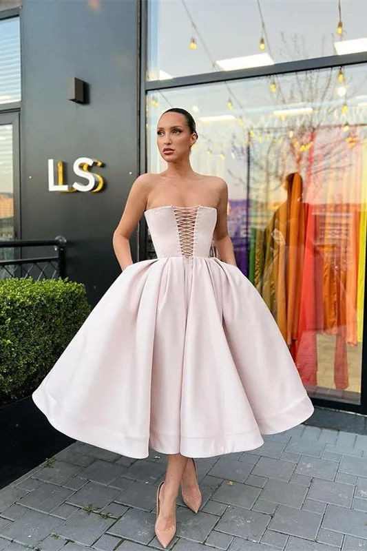 Ballbellas Strapless Short A-Line Prom Dress With Pockets
