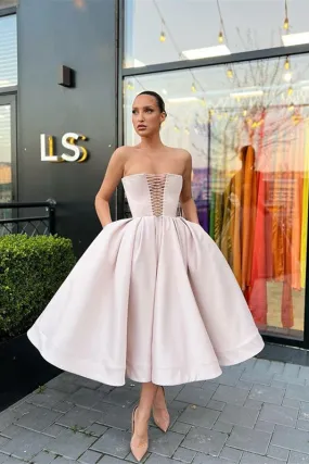 Ballbellas Strapless Short A-Line Prom Dress With Pockets