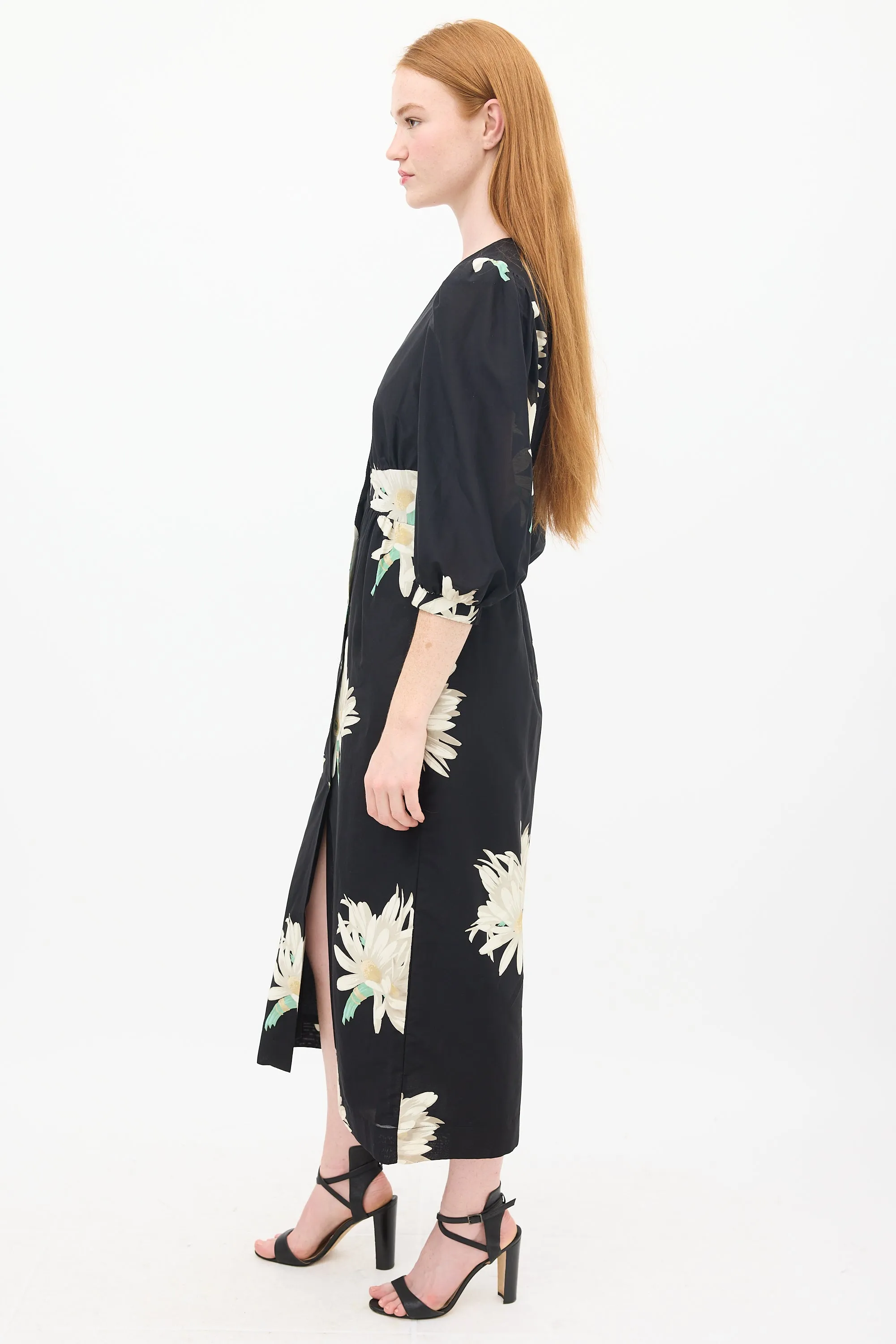 Black & Multicolour Silk & Cotton Floral Paz Dress