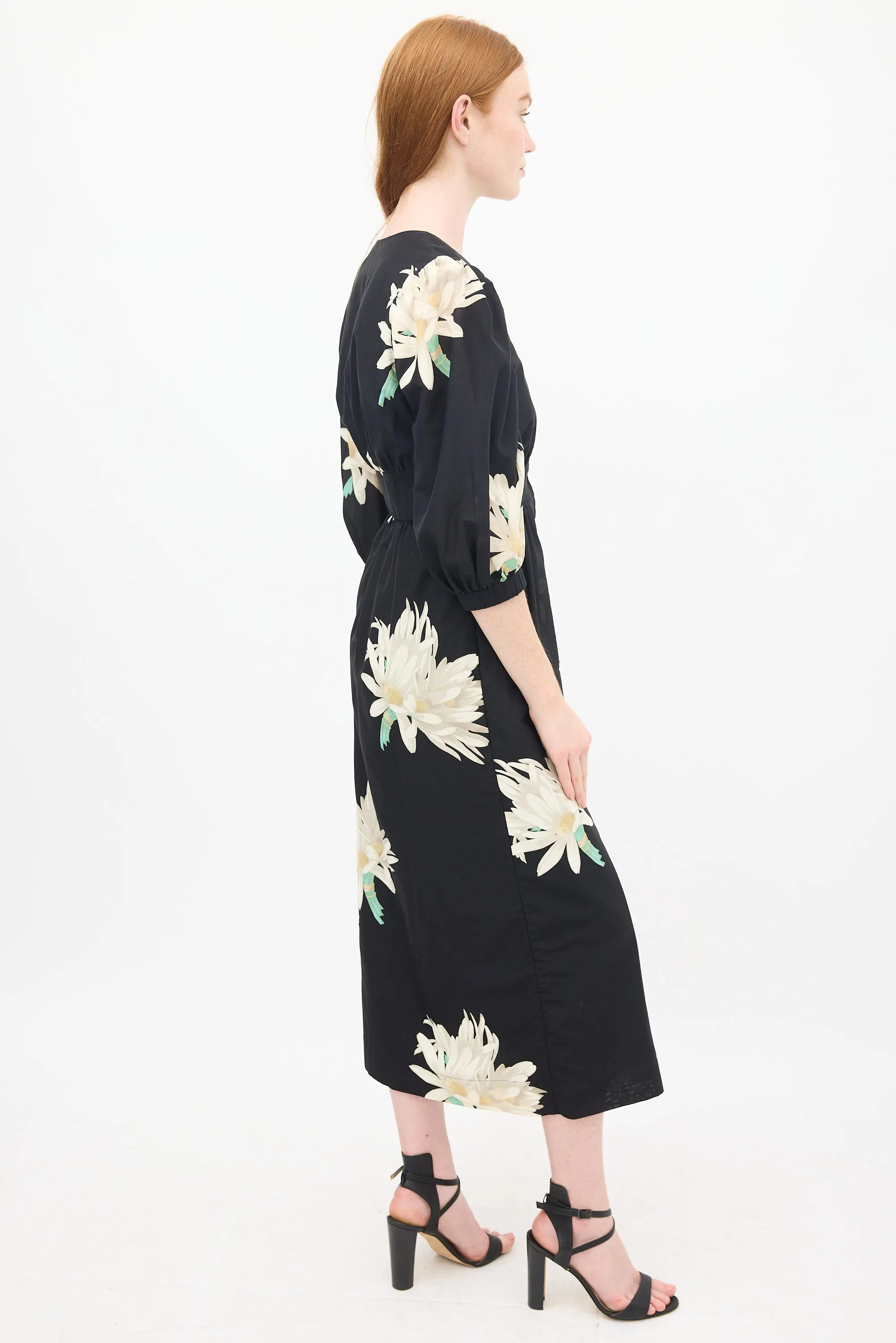 Black & Multicolour Silk & Cotton Floral Paz Dress