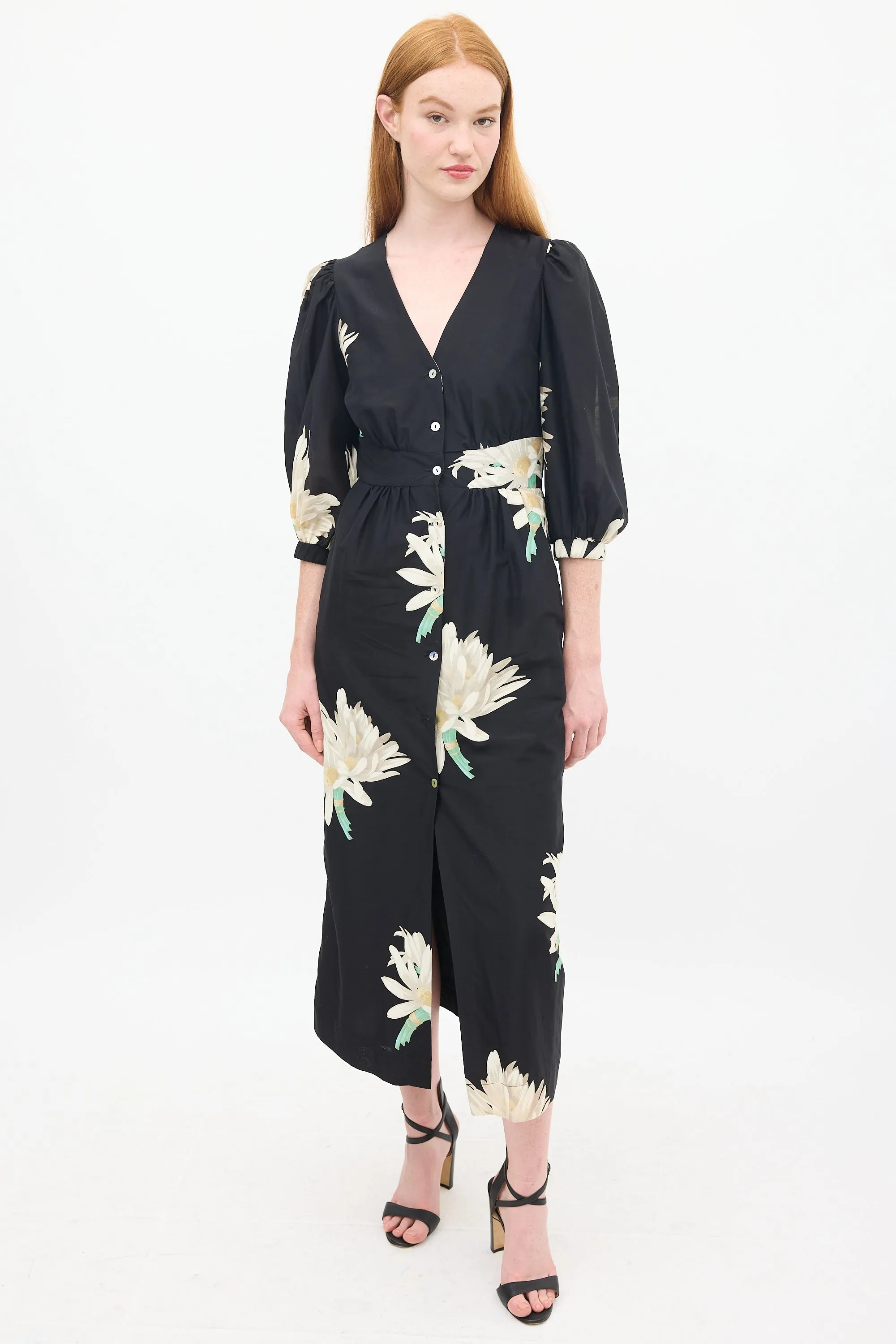 Black & Multicolour Silk & Cotton Floral Paz Dress