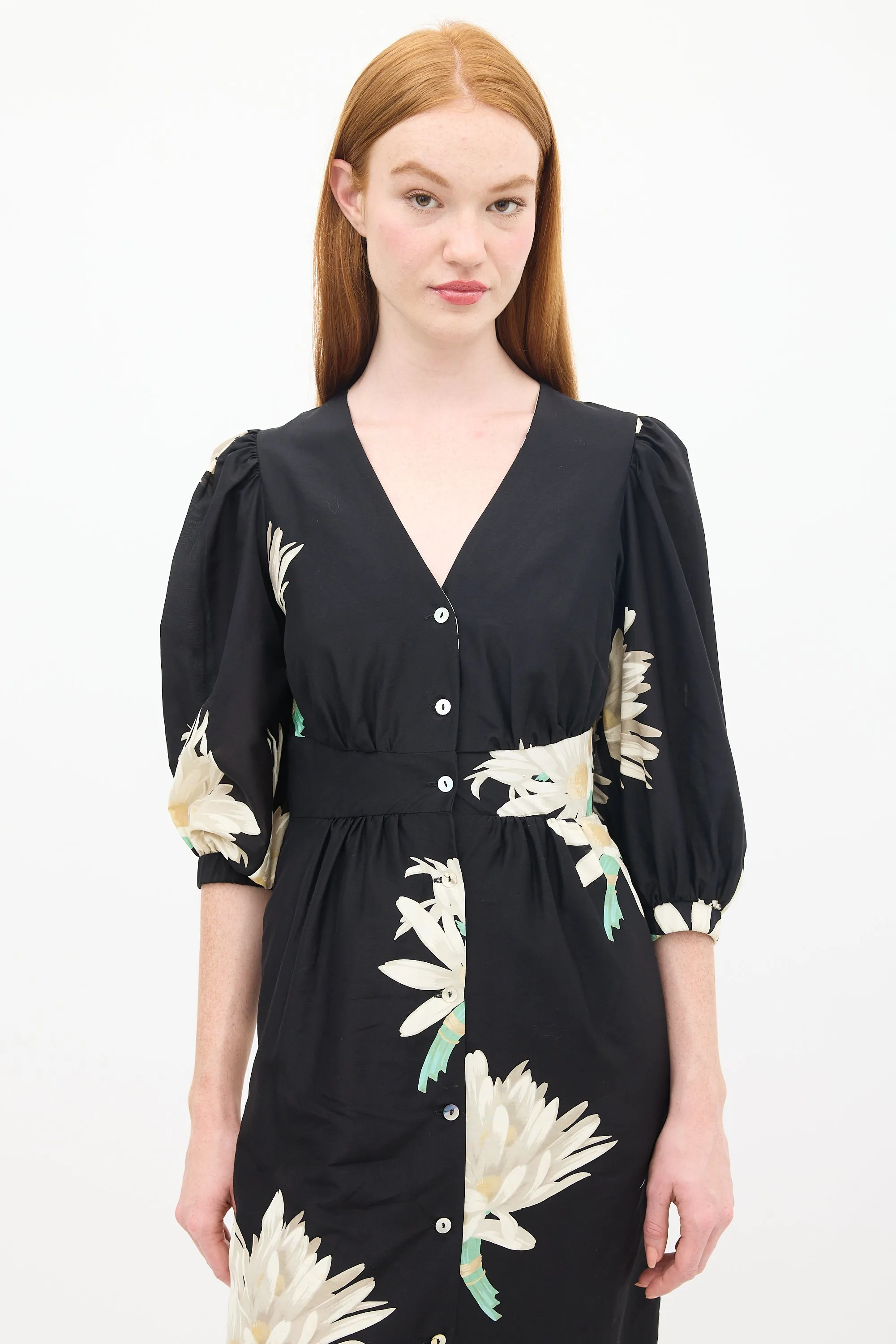 Black & Multicolour Silk & Cotton Floral Paz Dress
