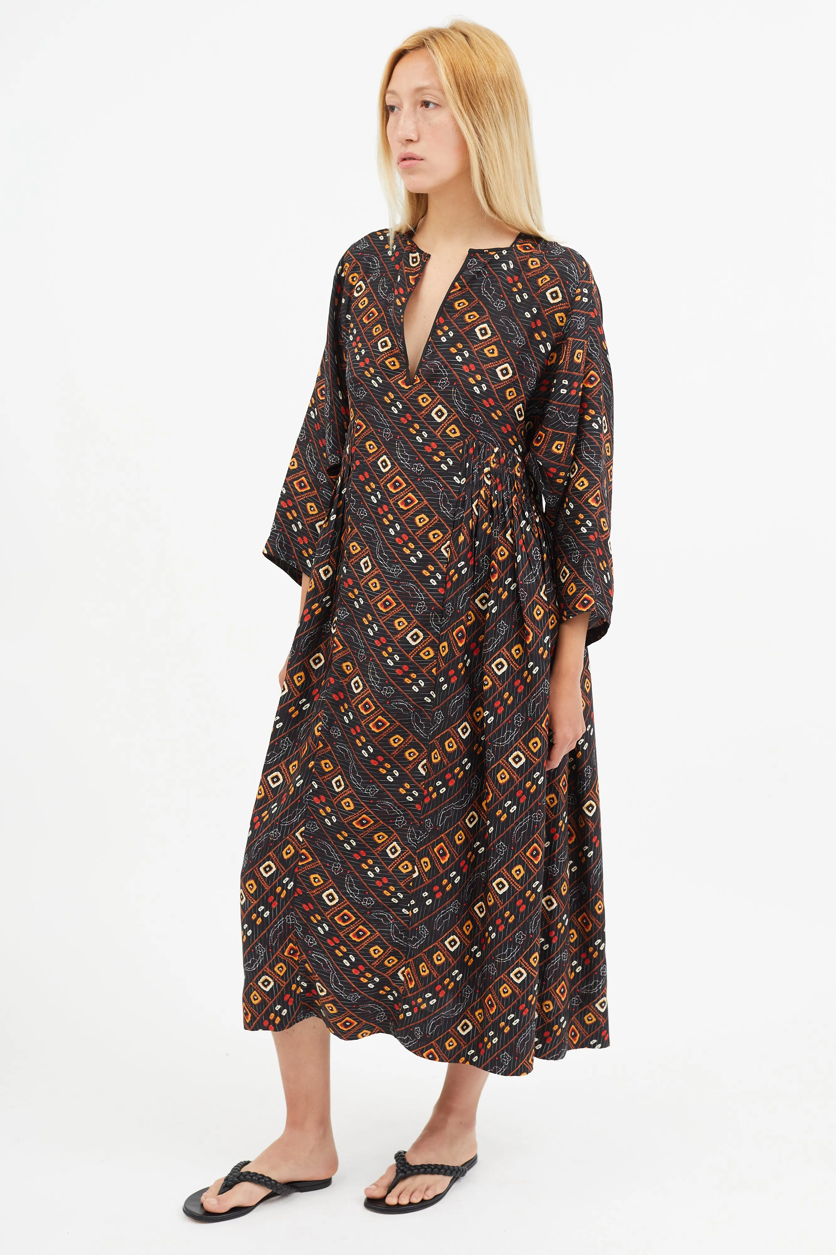 Black & Orange Silk Print Dress