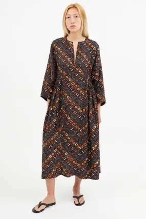 Black & Orange Silk Print Dress