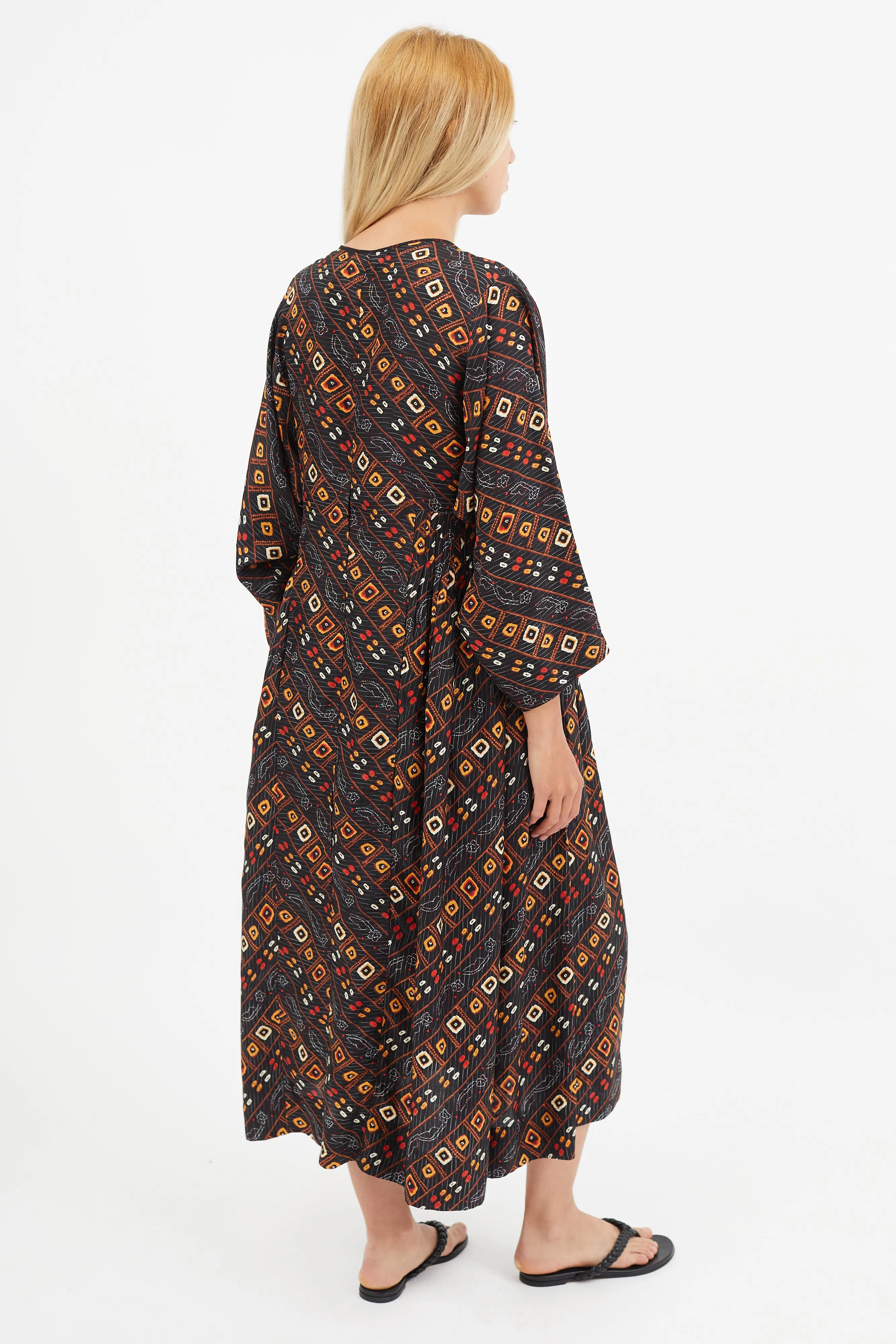 Black & Orange Silk Print Dress