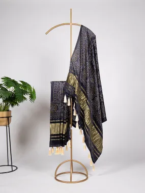Black Color Bandhej Printed Gaji Silk Dupatta