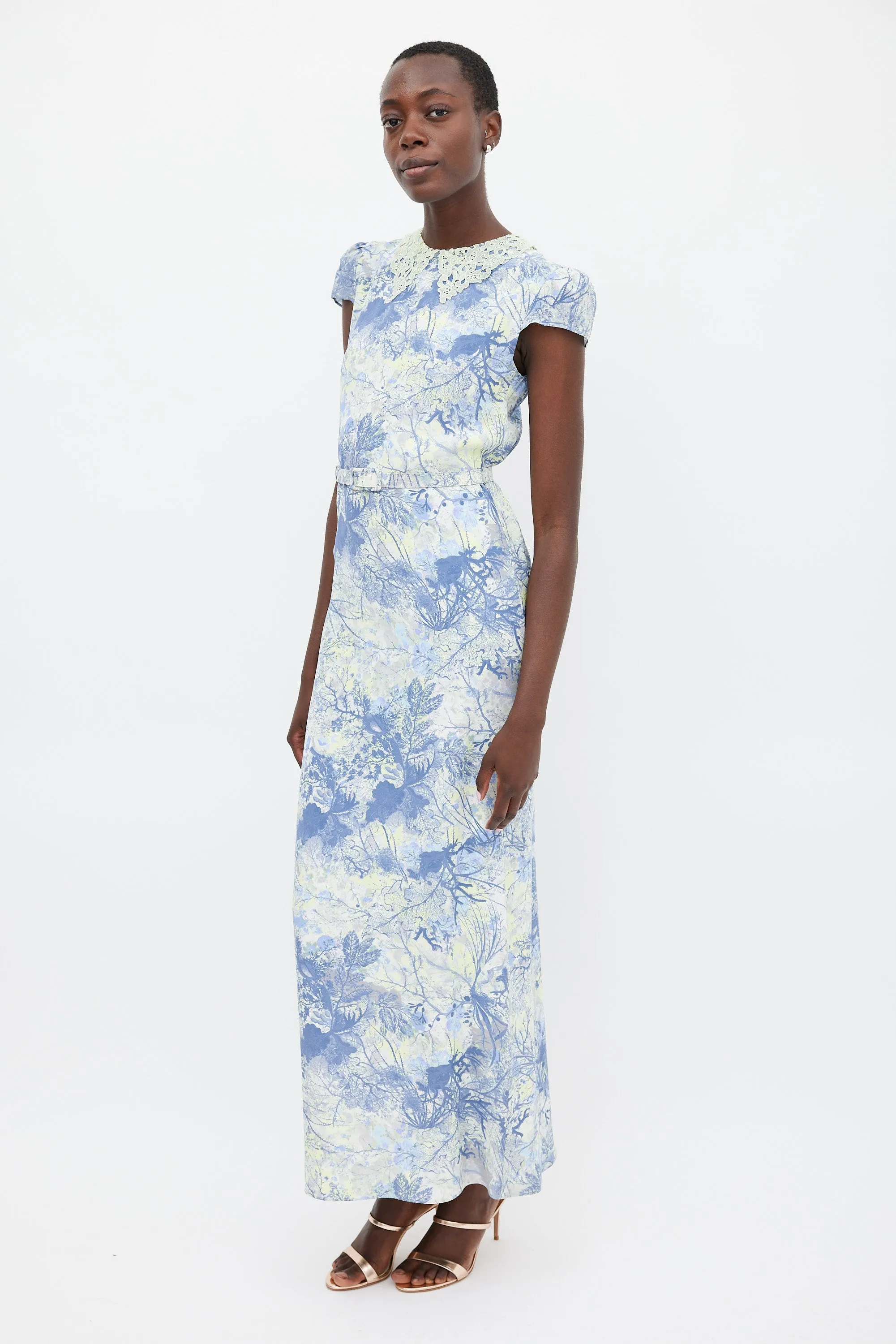 Blue & Green Silk Printed Belted Dress