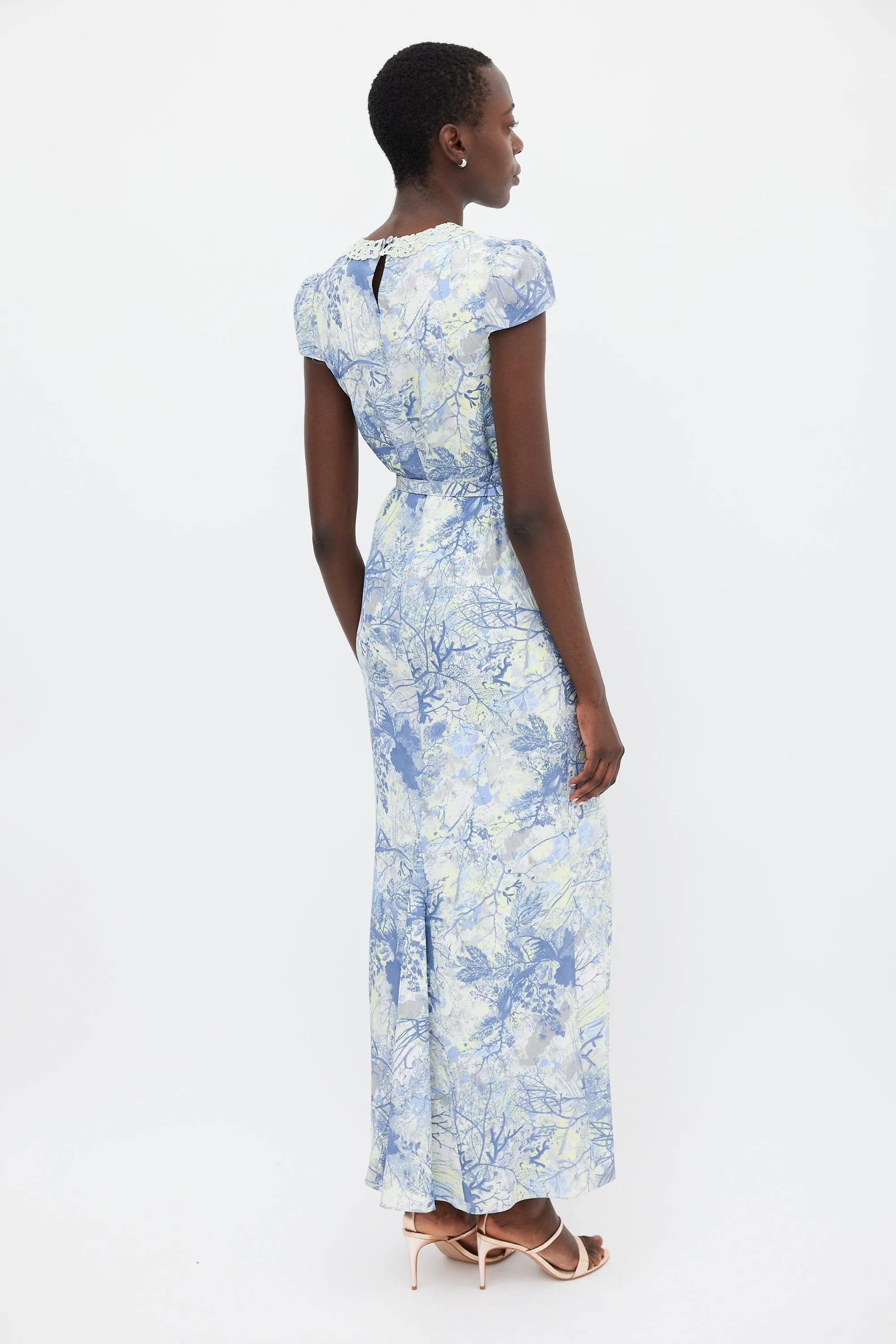 Blue & Green Silk Printed Belted Dress