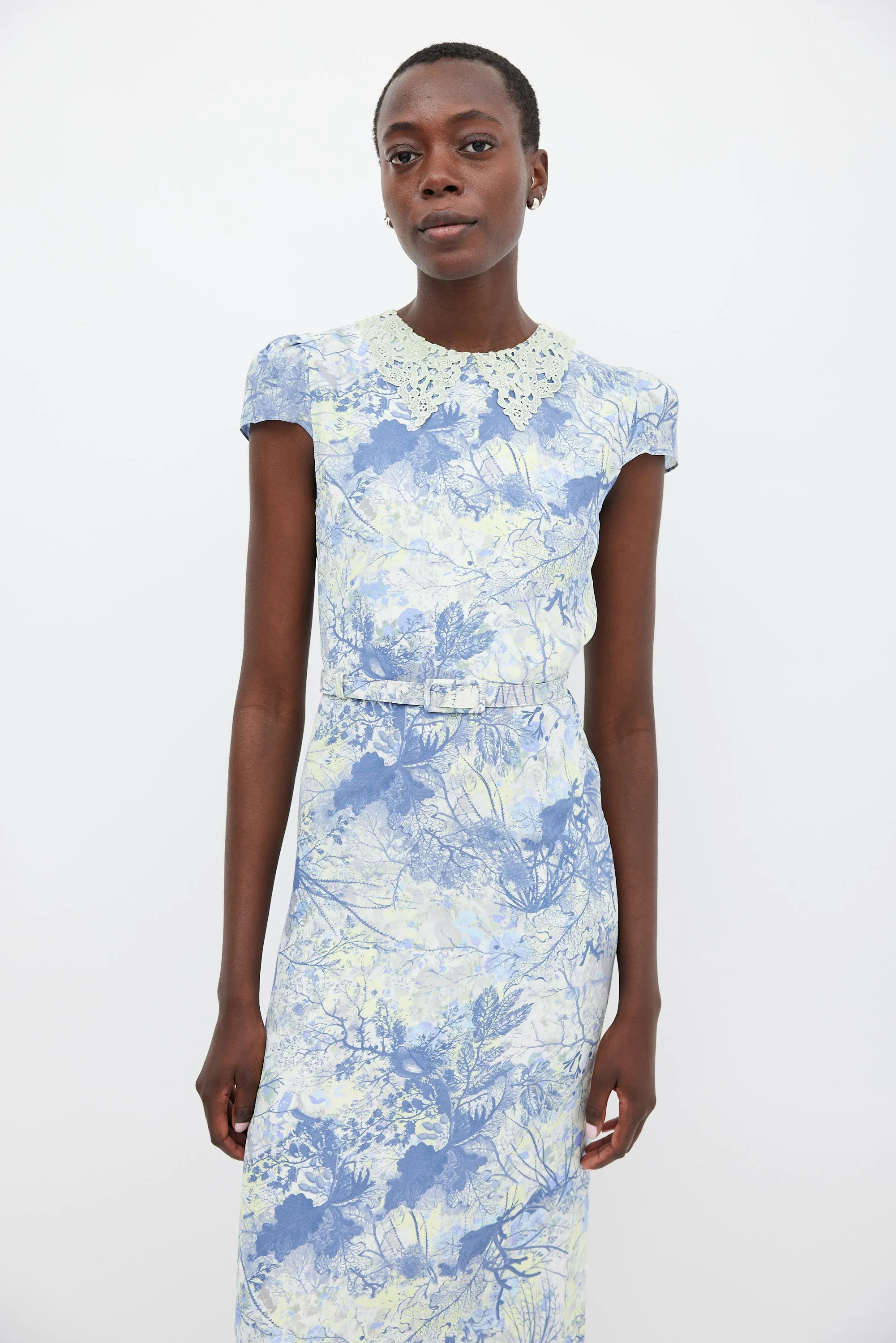 Blue & Green Silk Printed Belted Dress