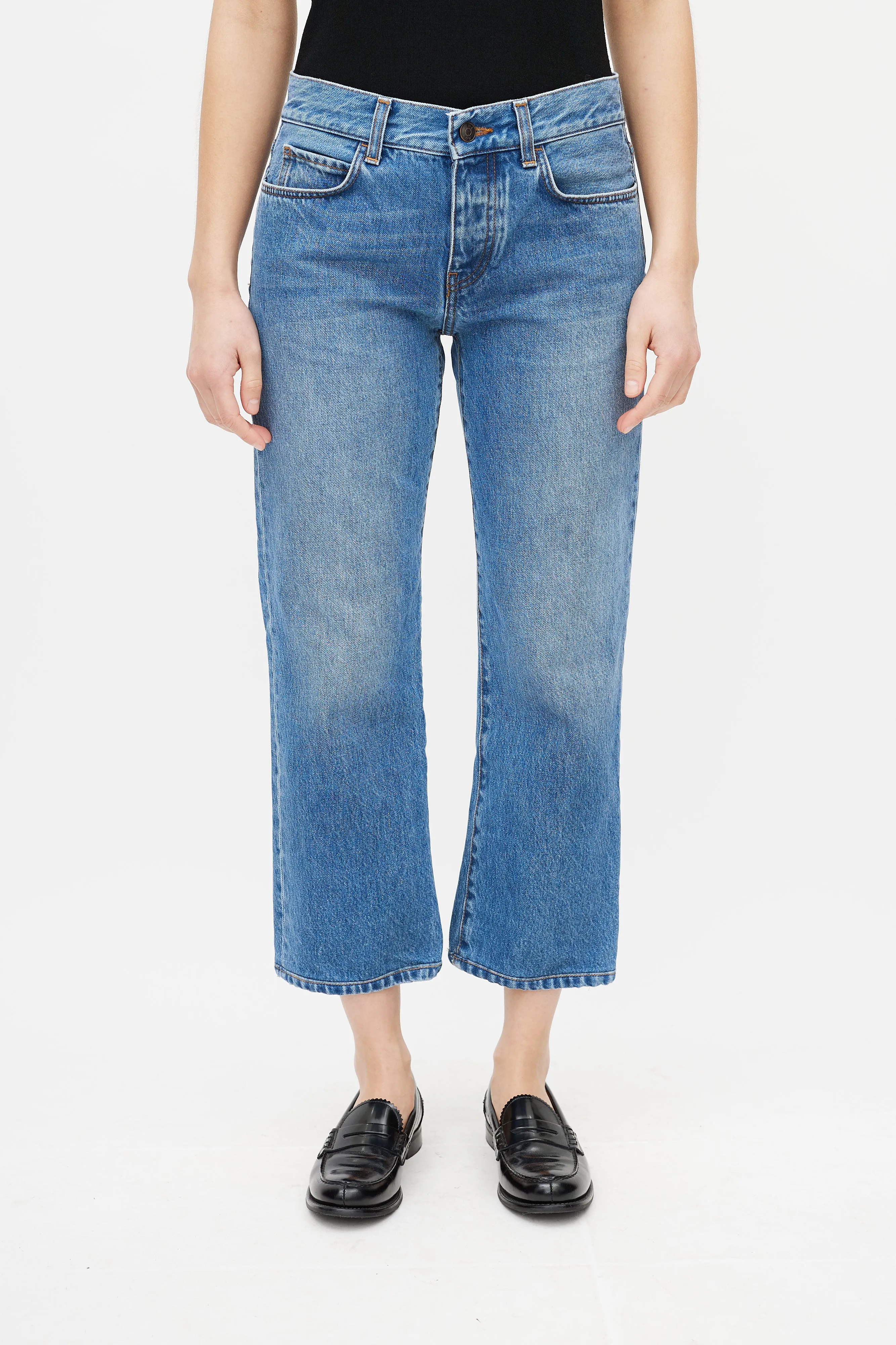 Blue Cotton Denim Medium Wash Jeans