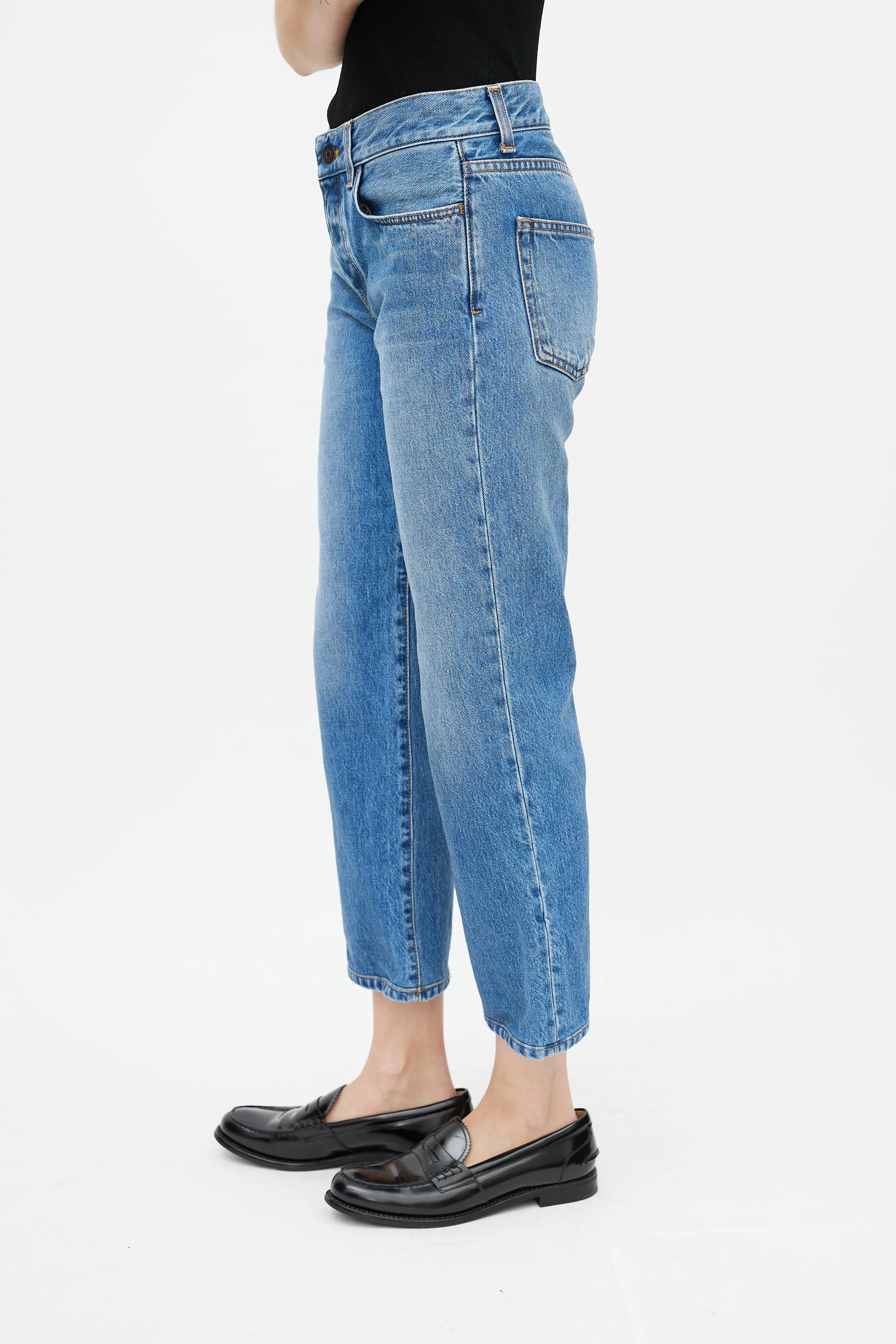 Blue Cotton Denim Medium Wash Jeans