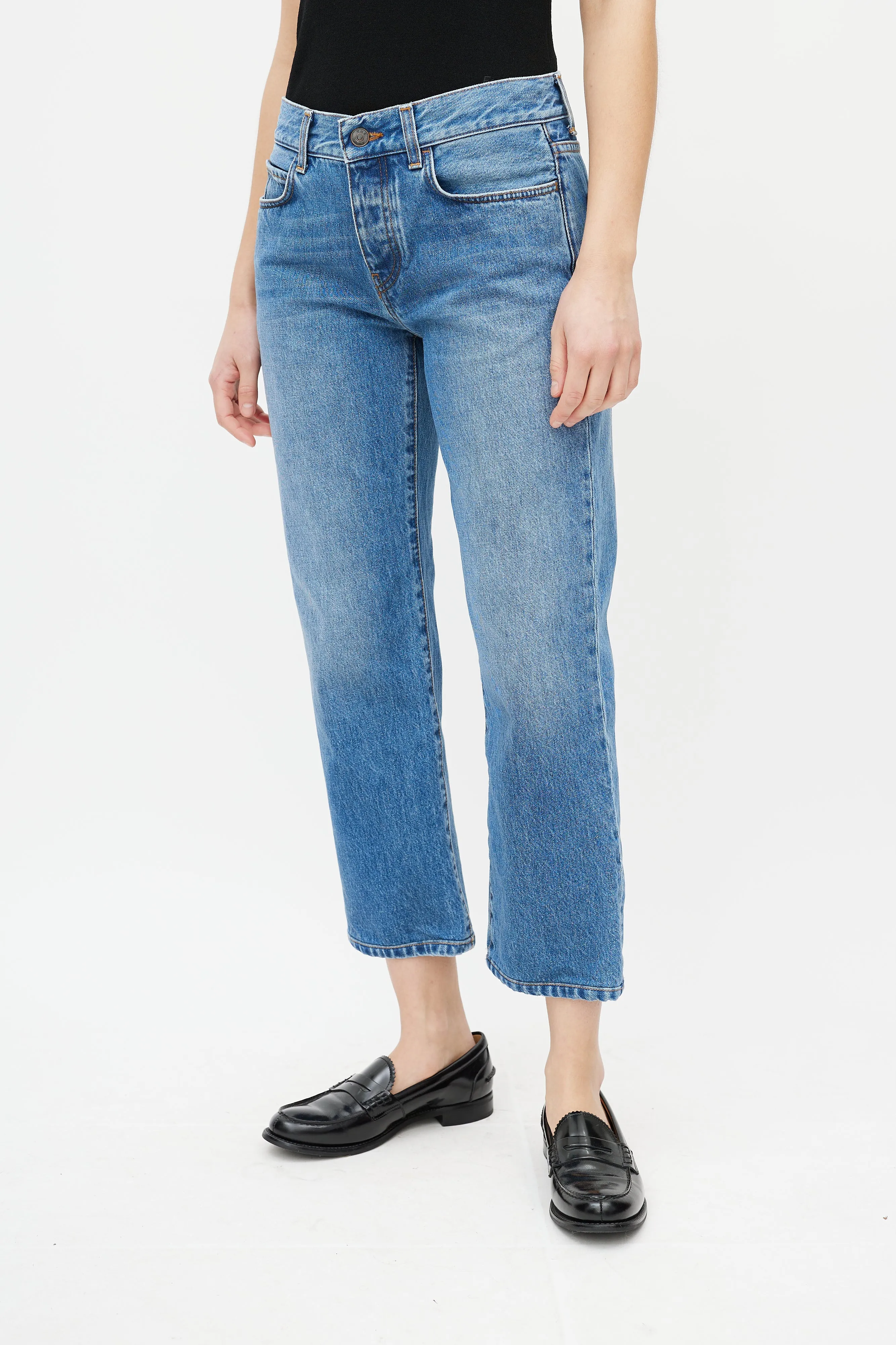Blue Cotton Denim Medium Wash Jeans