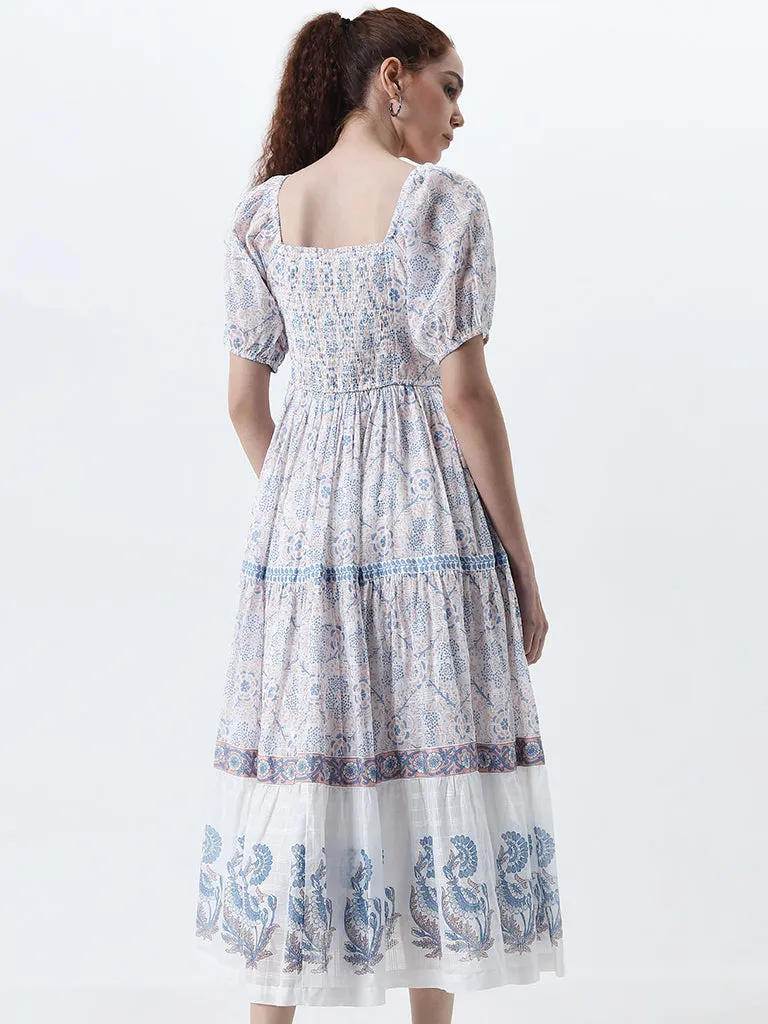 Bombay Paisley Multicolour Floral Tiered Cotton Dress