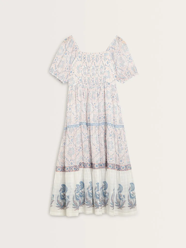Bombay Paisley Multicolour Floral Tiered Cotton Dress