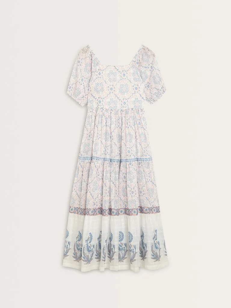 Bombay Paisley Multicolour Floral Tiered Cotton Dress