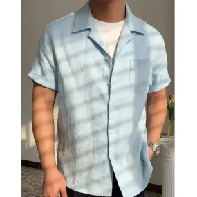 BONSIR  -  Summer Linen Cuban Collar Short-sleeved Shirt Beach Holiday Breathable Solid Color Shirt Retro Loose Top Ropa Hombre Casual