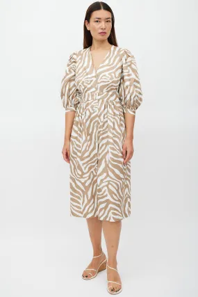 Brown & White Printed Button Up Dress