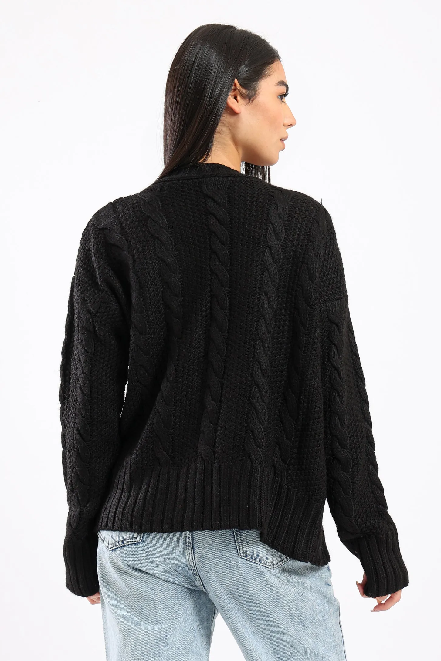 BUTTON UP KNIT CARDIGAN - BLACK