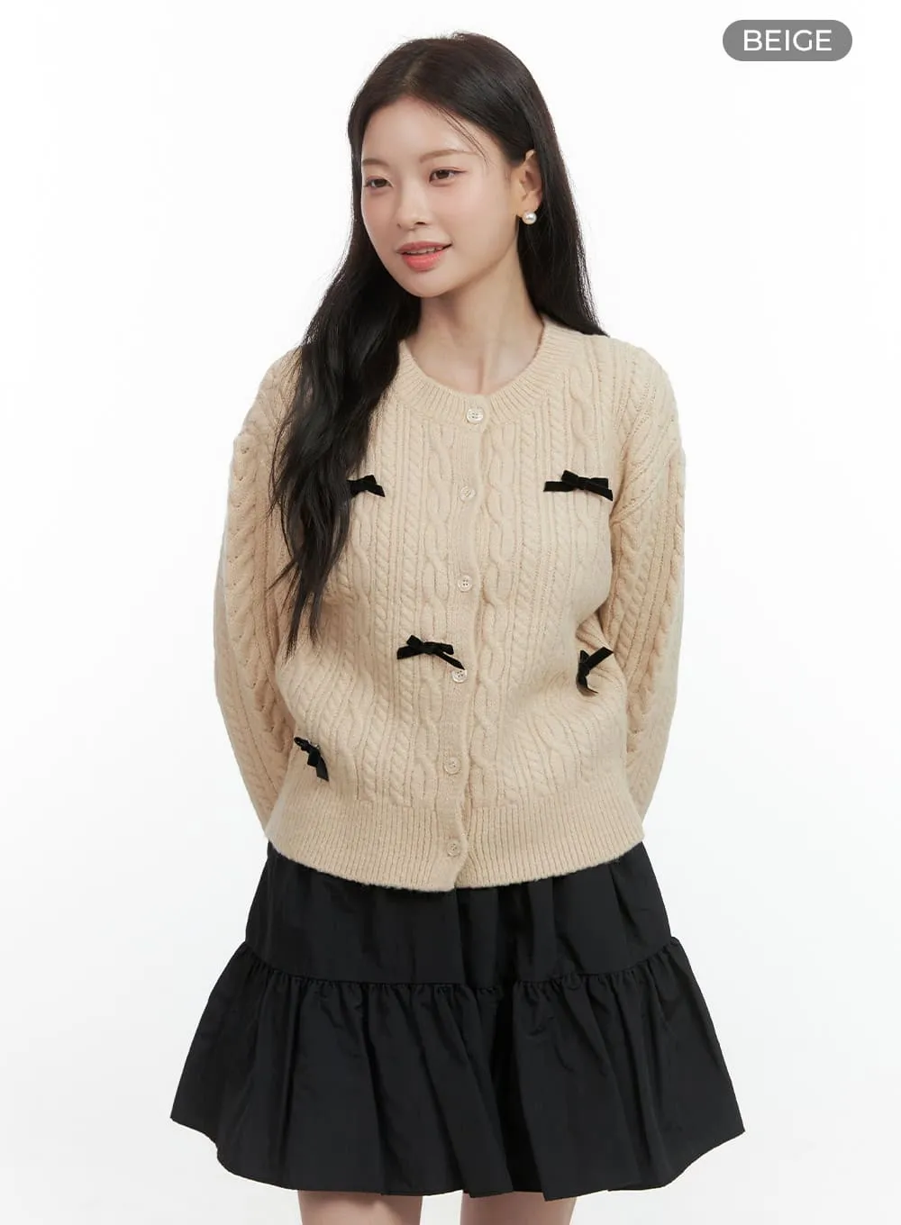 Cable Knitted Ribbon Cardigan OS423