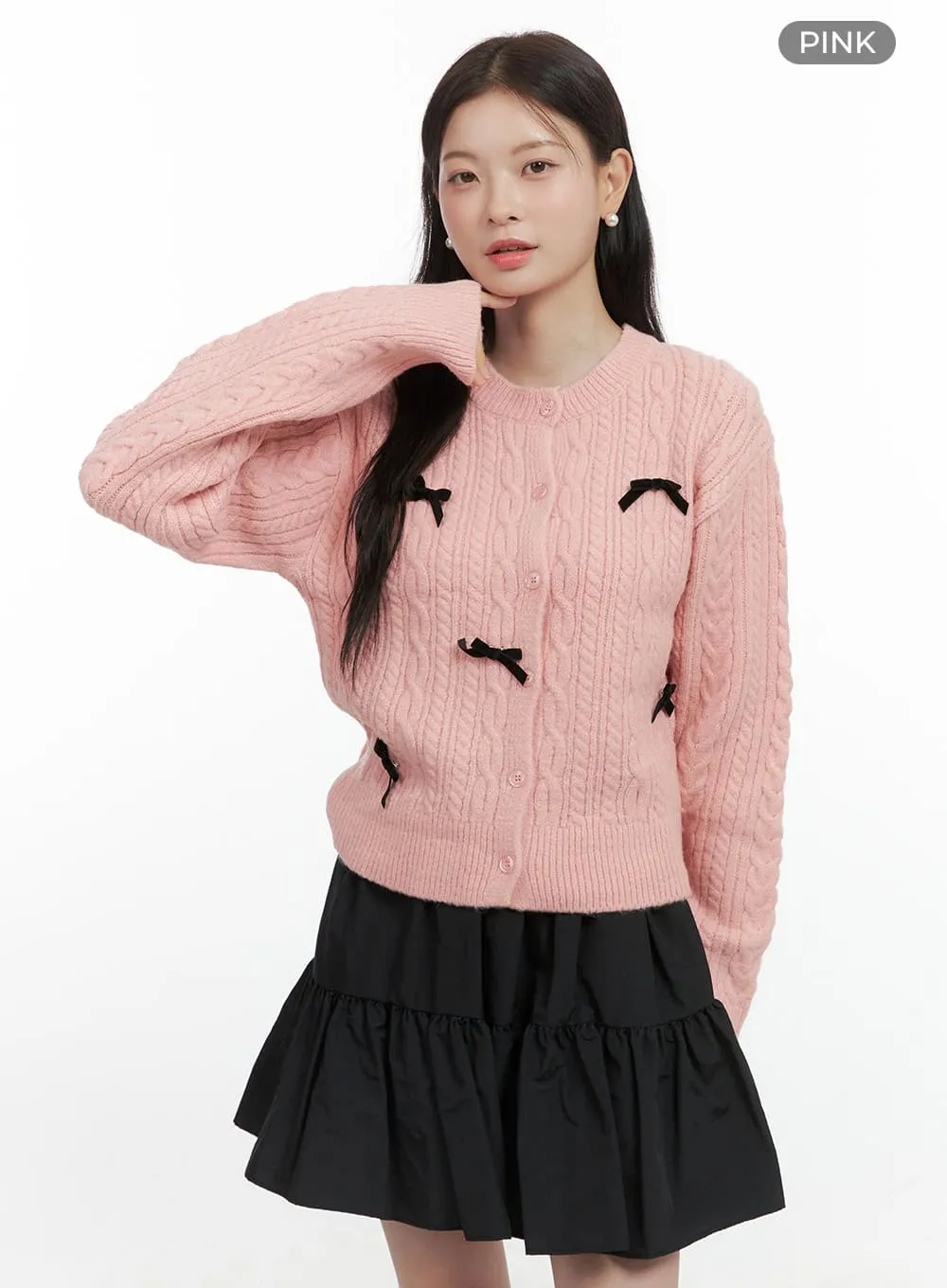 Cable Knitted Ribbon Cardigan OS423