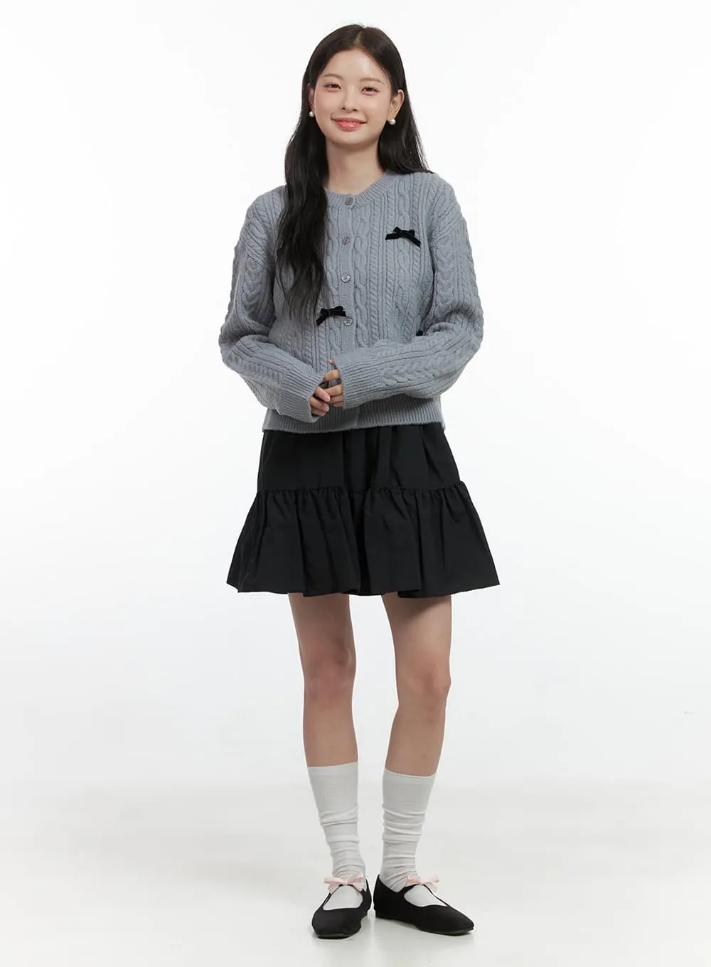 Cable Knitted Ribbon Cardigan OS423