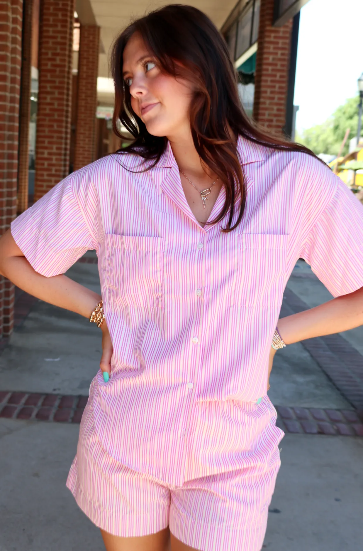 Candy Stripe Button Up Set