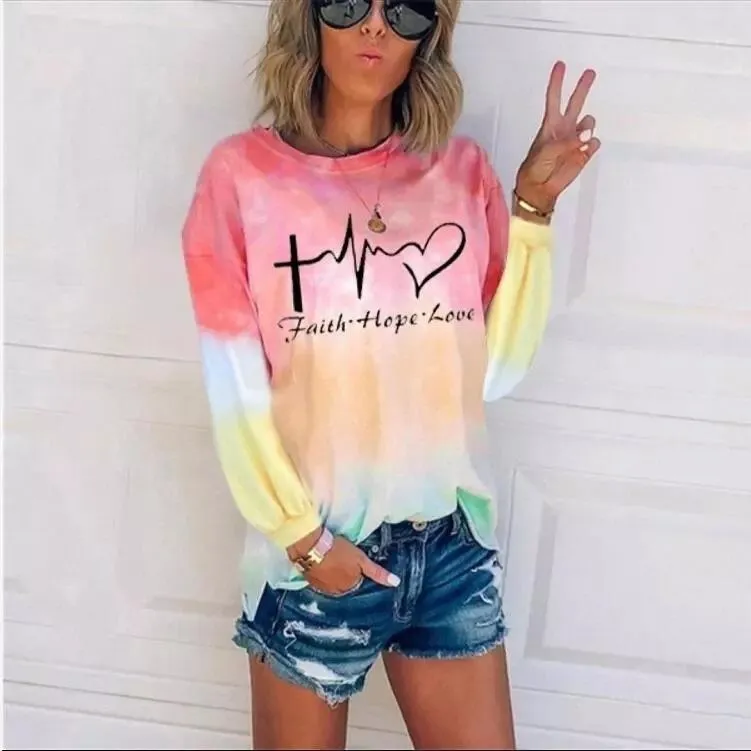 Casual gradient long-sleeved t-shirt