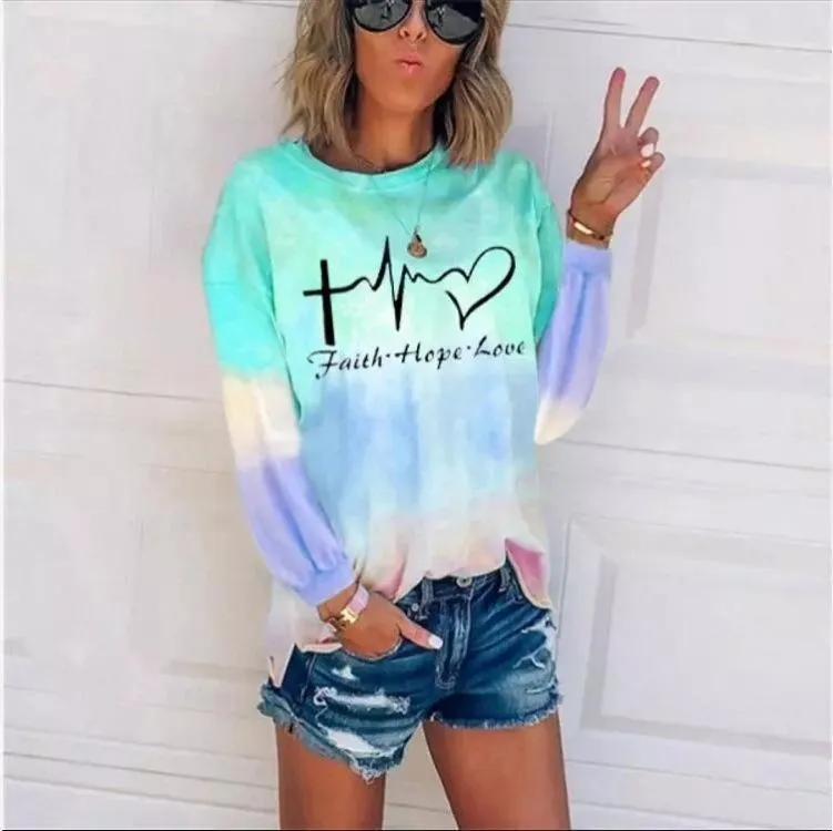 Casual gradient long-sleeved t-shirt