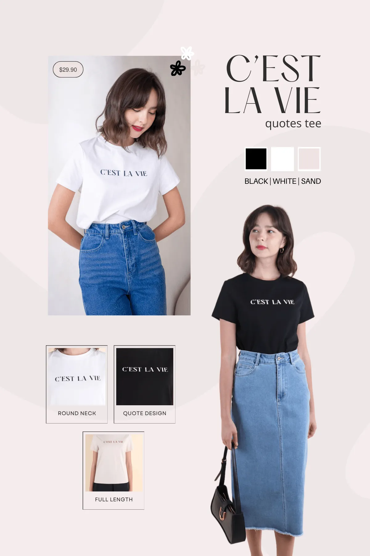 CEST LA VIE QUOTES TEE IN WHITE